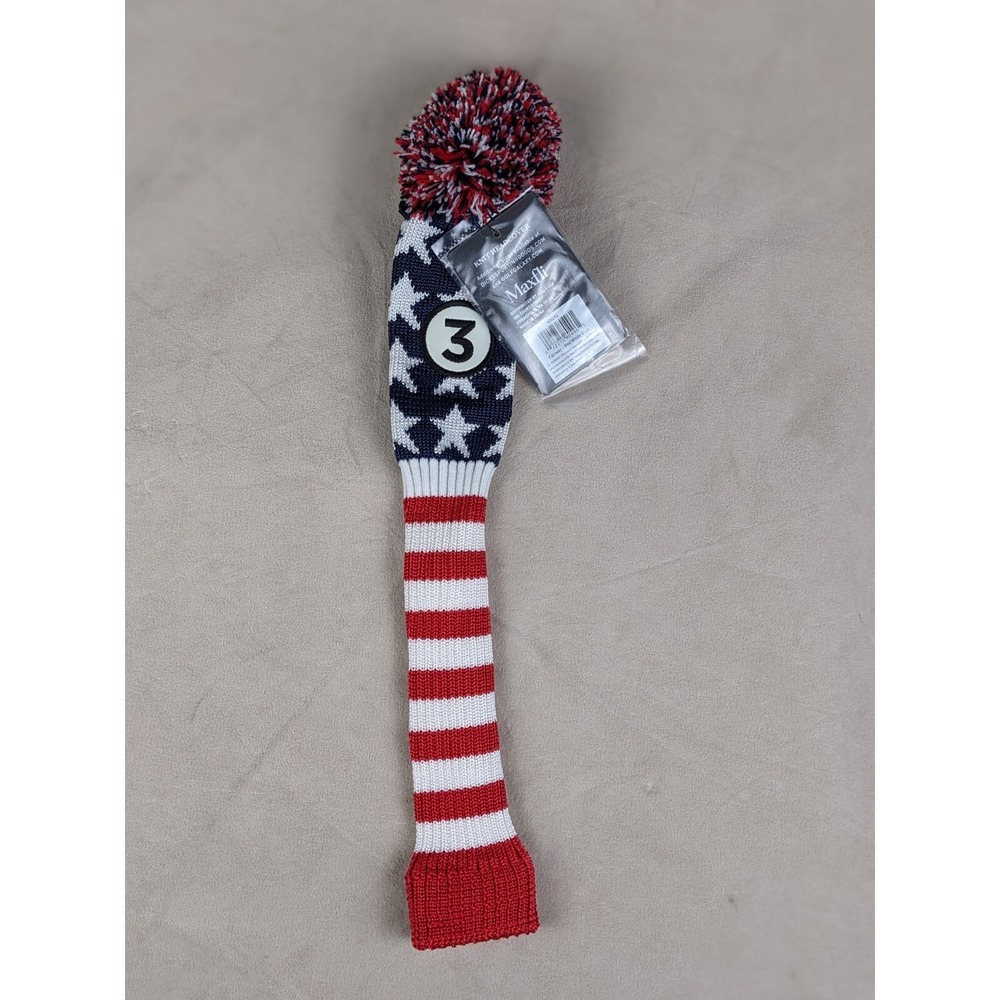 Maxfli 3 Fairway New Knit Head‎ Cover MX496 Red White Blue American Flag